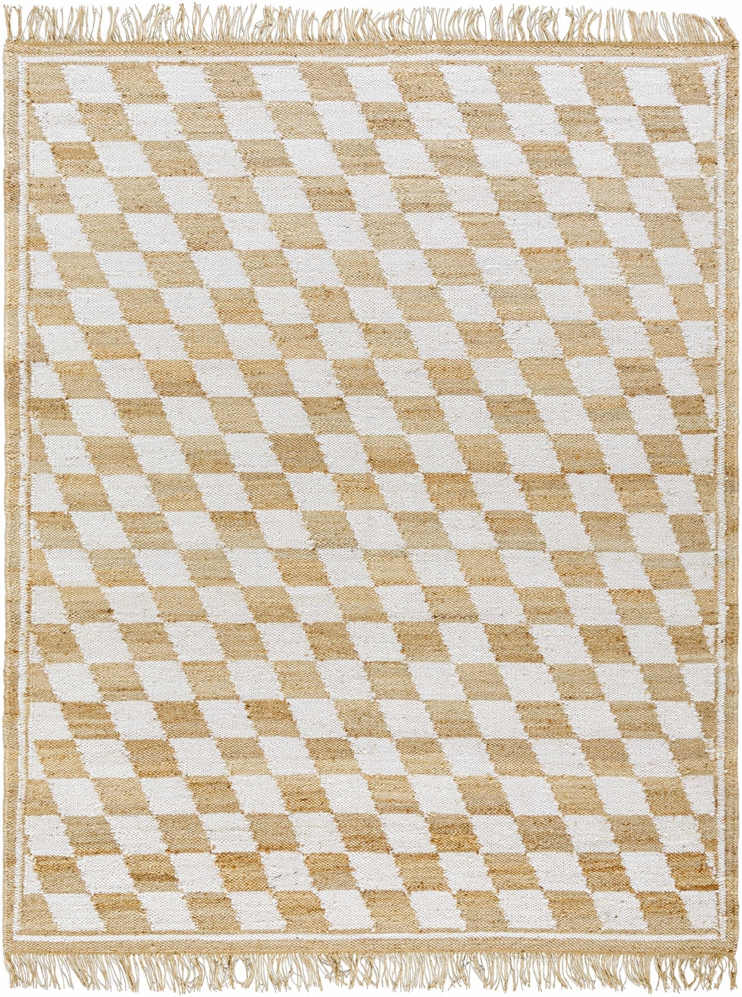 Tiria Diamond Checkered Jute Tasseled Rug - Quahog Bay Bedding