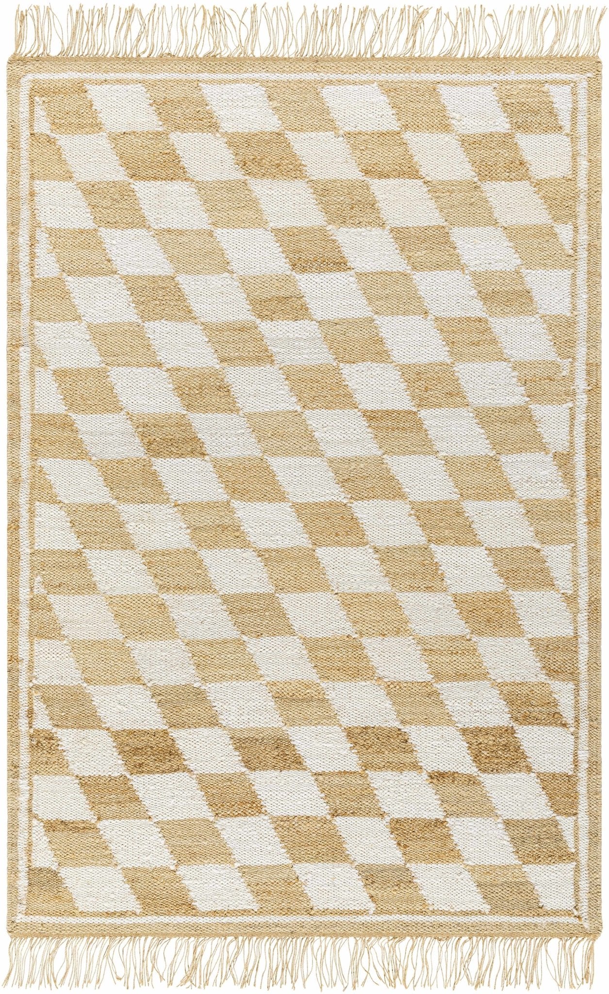 Tiria Diamond Checkered Jute Tasseled Rug - Quahog Bay Bedding