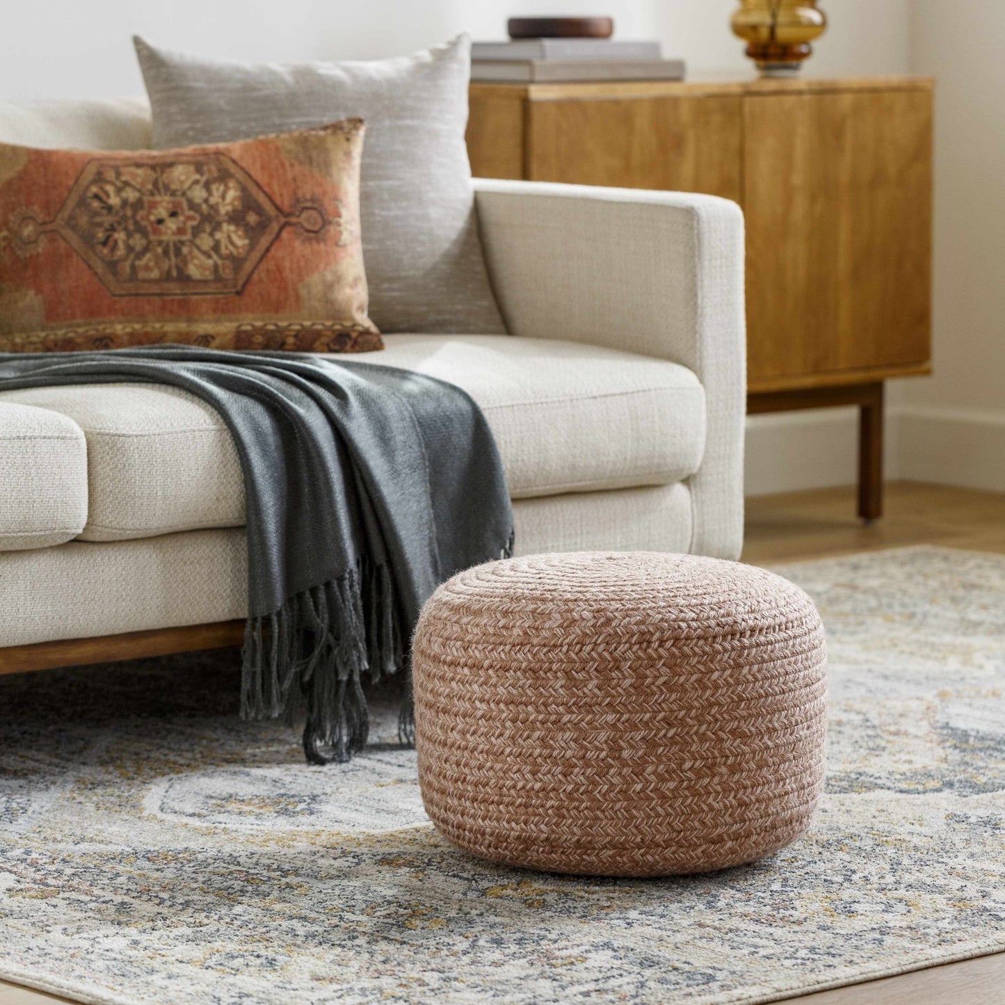 Tonanitla Natural Fiber Blush Knitted Pouf - Quahog Bay Bedding
