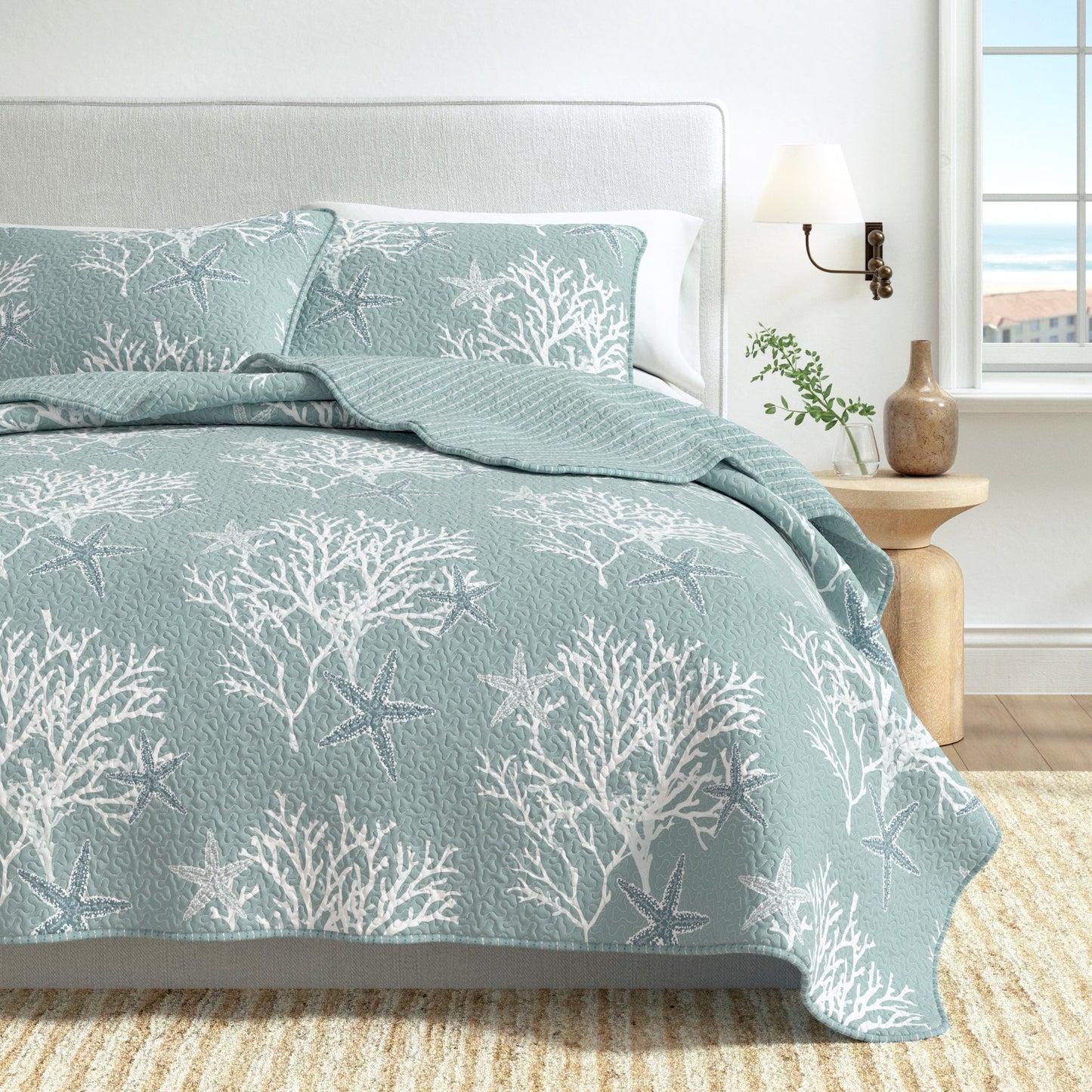 Fenwick Teal Coral Quilt Set - Coastal Quilts