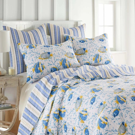 Tropical Sea Cotton Quilt Set - Fish Themed Quilts - Quahog Bay Bedding