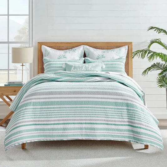 Truro 100% Cotton Quilt Cover Set Beautiful Coastal Bedding Sets - Spa Blue - Quahog Bay Bedding