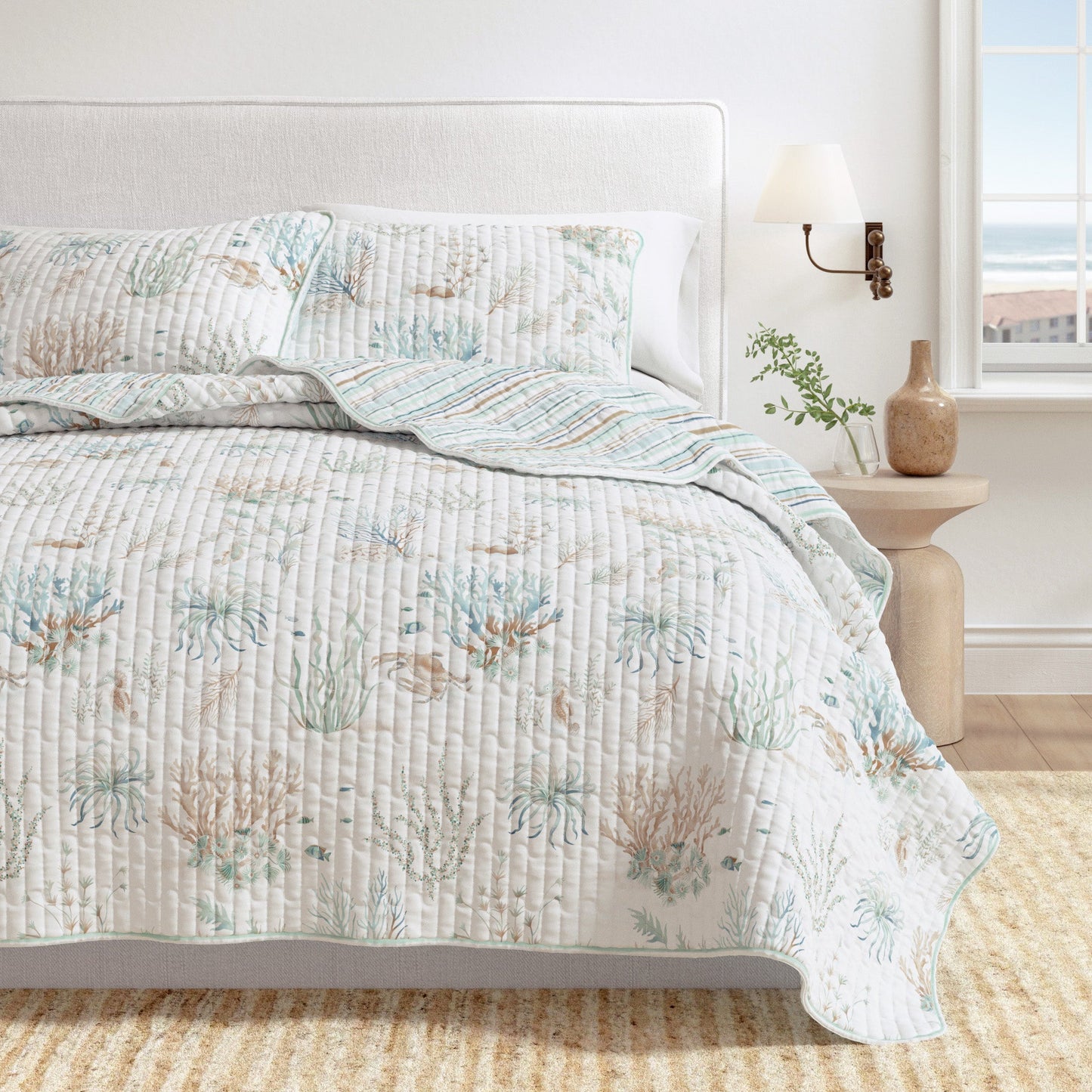 Coastal Pastel Coral Cotton Quilt Set - Coral Themed Bedding Sets