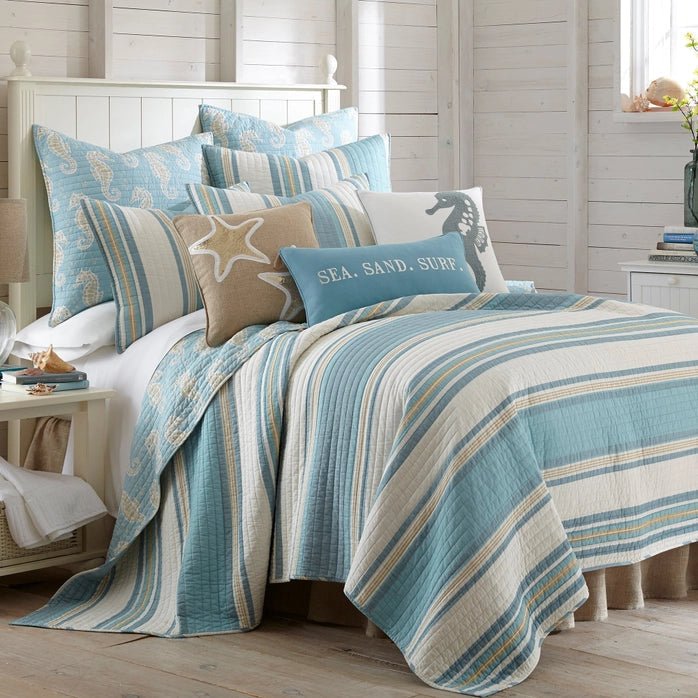 Universal V Berth 100% Cotton Blue Maui 3PC Quilt Set Yacht Bedding - Quahog Bay Bedding