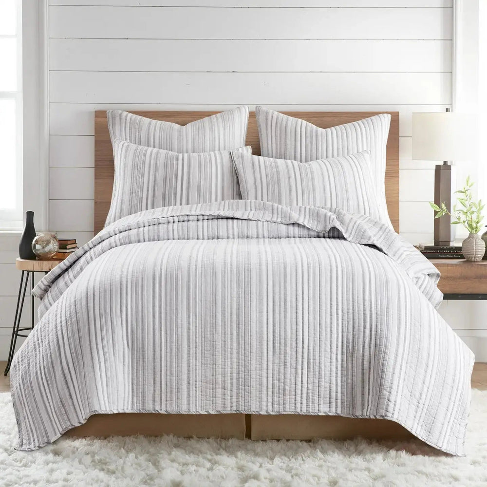 Bondi Stripe Grey Quilt Set Coastal Bedding Set Grey Hues - Quahog Bay Bedding