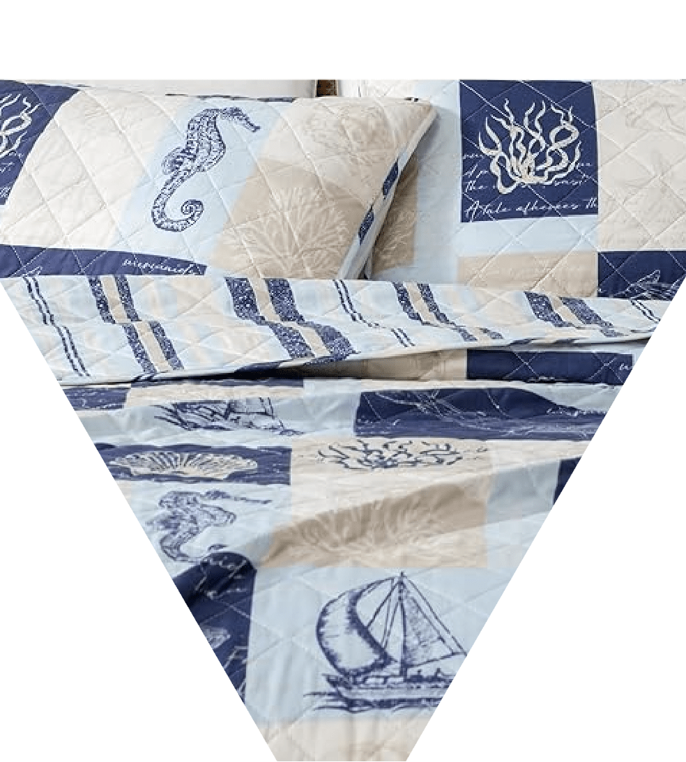 Universal V Berth Nautical Seascape Patchwork Quilt Set 3PC - Quahog Bay Bedding
