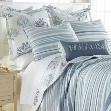 Truro Quilt Set - 100% Cotton Beautiful Coastal Bedding Set - Blue - Quahog Bay Bedding