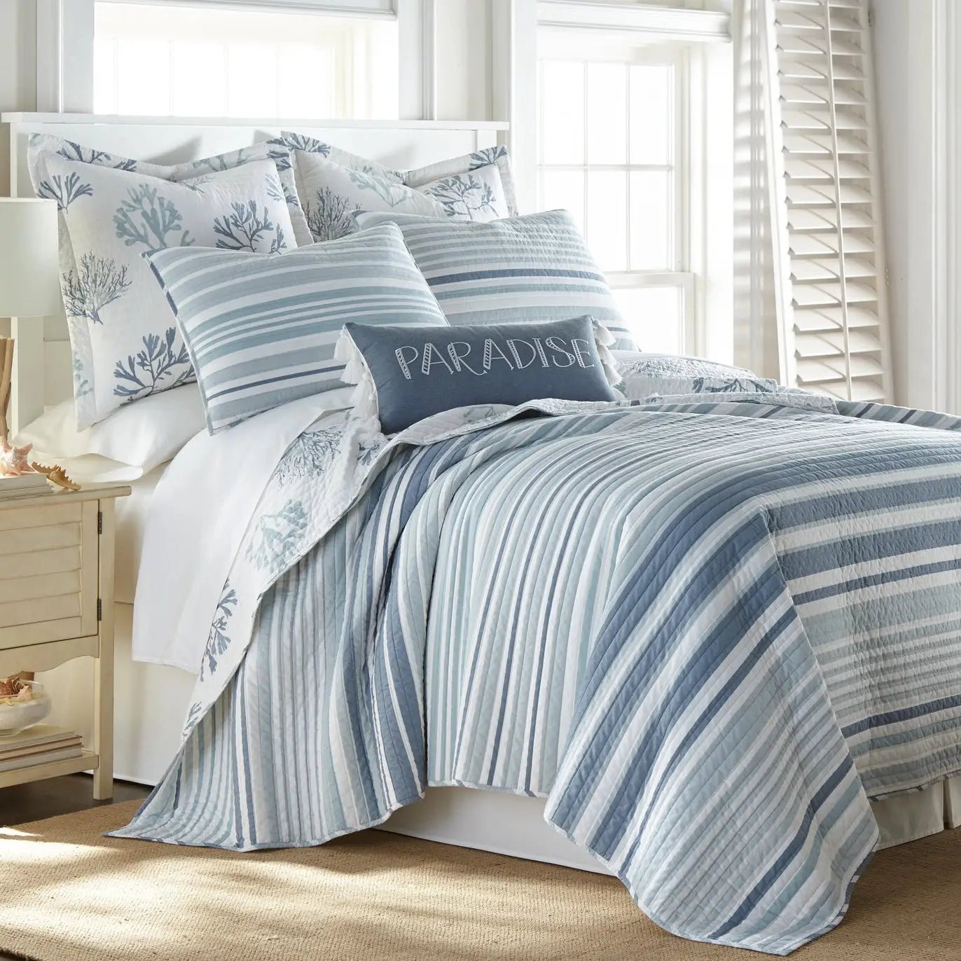 Truro Quilt Set - 100% Cotton Beautiful Coastal Bedding Set - Blue - Quahog Bay Bedding