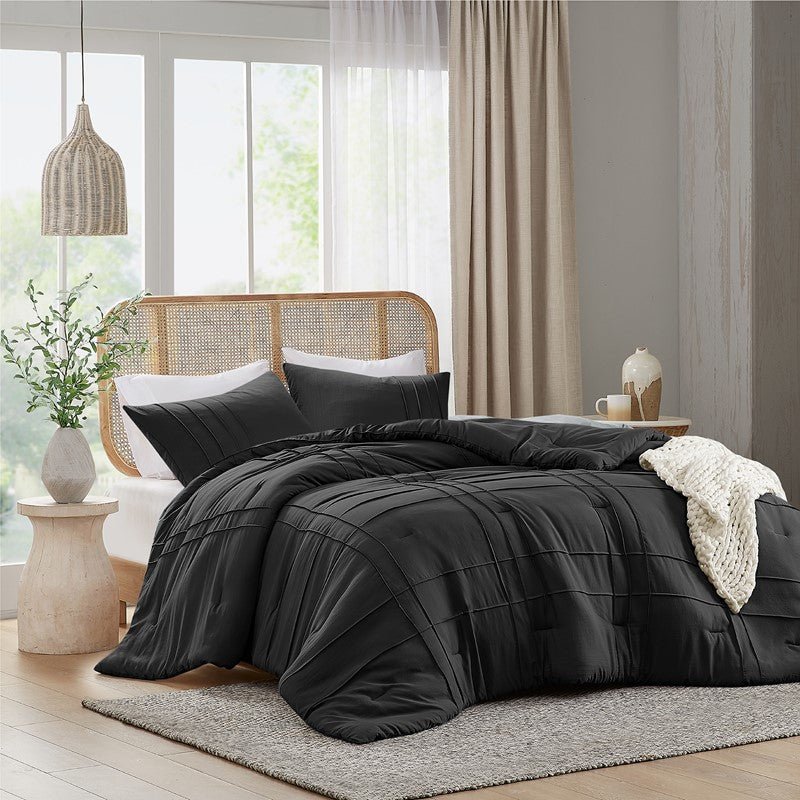 Walker Soft Washed Pleated Comforter Set - Black - Quahog Bay Bedding