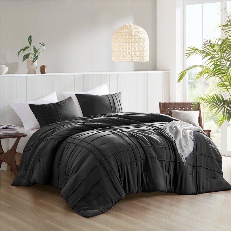 Walker Soft Washed Pleated Comforter Set - Black - Quahog Bay Bedding