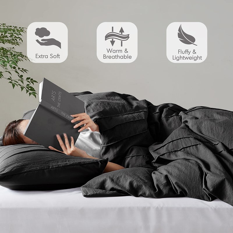 Walker Soft Washed Pleated Comforter Set - Black - Quahog Bay Bedding