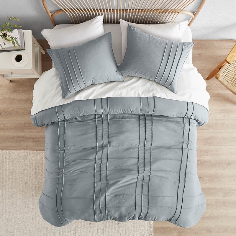 Walker Soft Washed Pleated Comforter Set - Blue/Grey - Quahog Bay Bedding