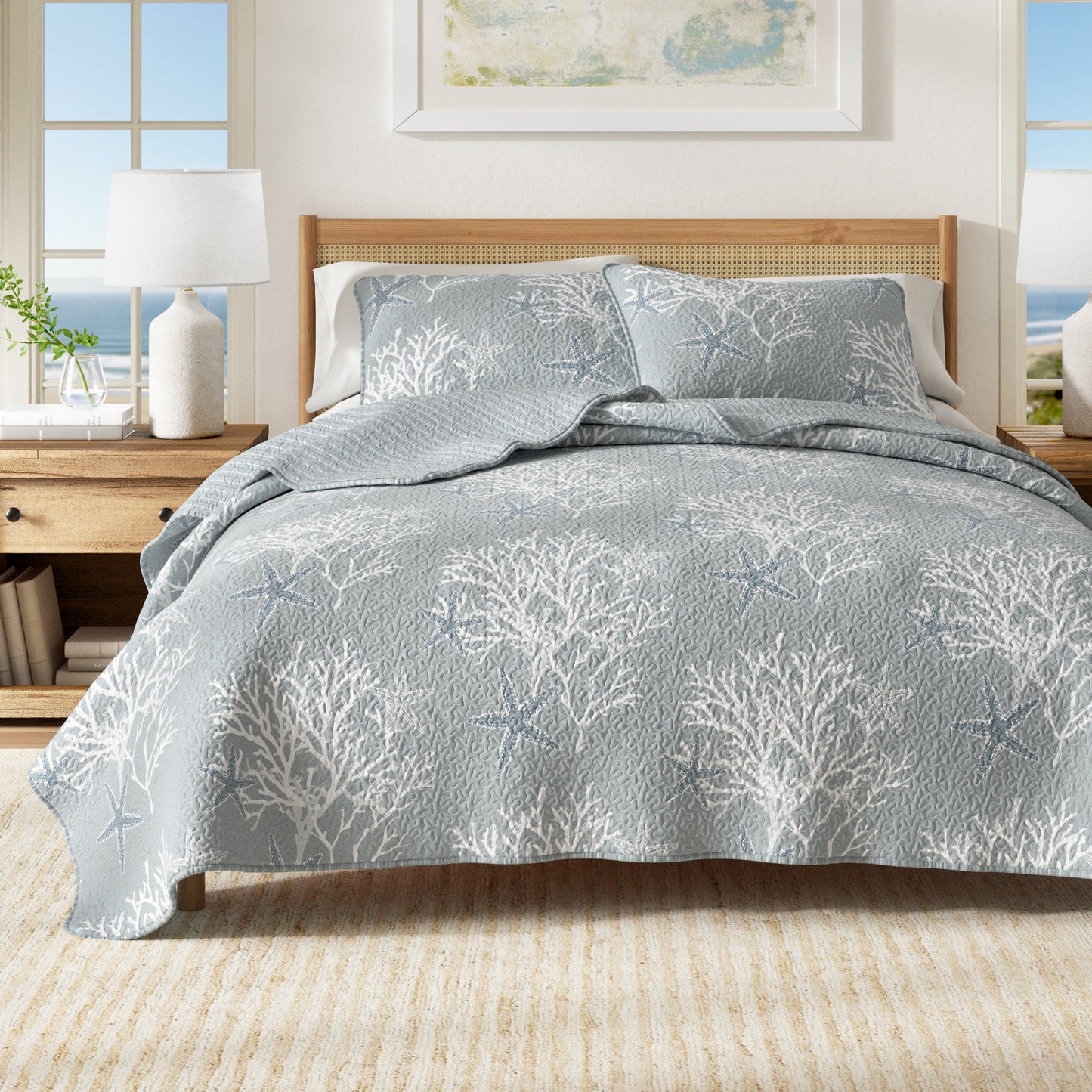 Fenwick Teal Coral Quilt Set - Coastal Quilts