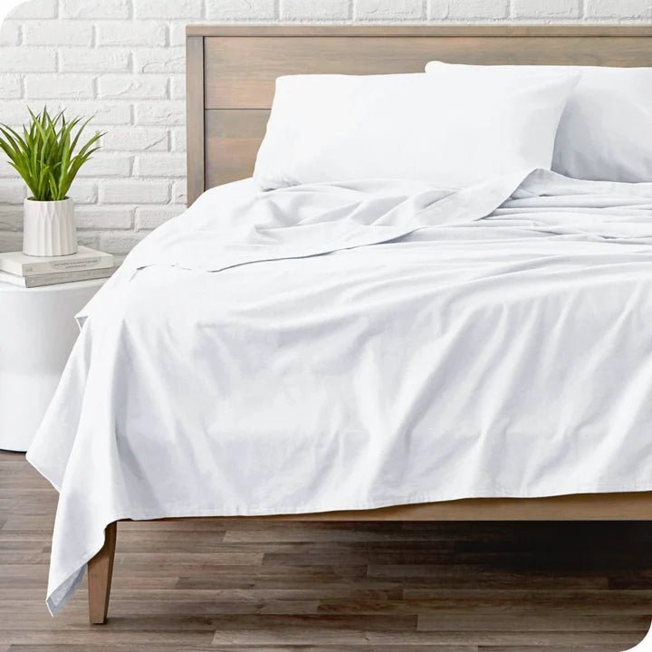 American-made CinchFit cotton flannel sheet set for split-top and split king adjustable beds