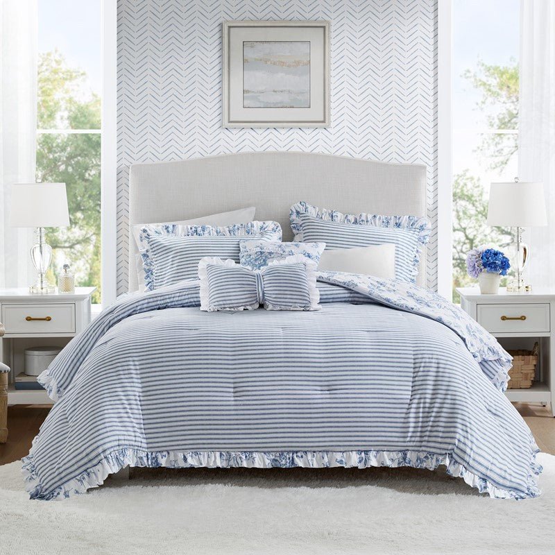 Adele Comforter Set with Decorative Pillows - Coastal Floral Comforter Set - Blue - Quahog Bay Bedding