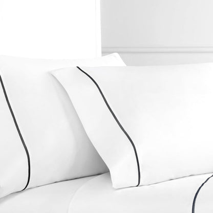 300TC Single Stripe Embroidered Percale Pillowcase Pairs