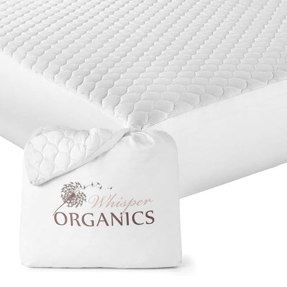 Whisper Organics GOTS-Certified Organic Cotton Quilted Mattress Pad - 17-Inch Deep Pocket