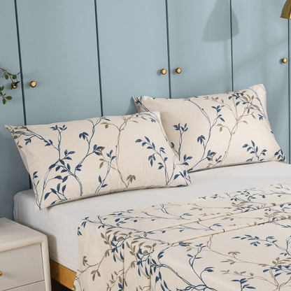 Tache Poplin Cotton Elegant Leaf Vine Cream Beige Flat Sheet (JHW-842) - Tache Home Fashion