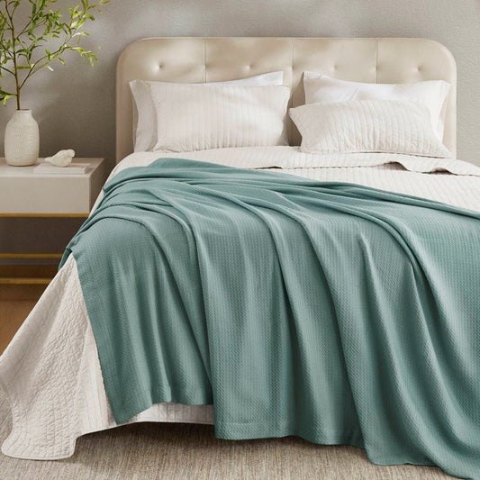 100% Egyptian Cotton Blanket - Ultra Soft Premium Blankets - Coastal Blankets - Teal - Quahog Bay Bedding