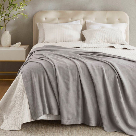 100% Egyptian Cotton Blanket - Ultra Soft Premium Blankets - Grey - Quahog Bay Bedding
