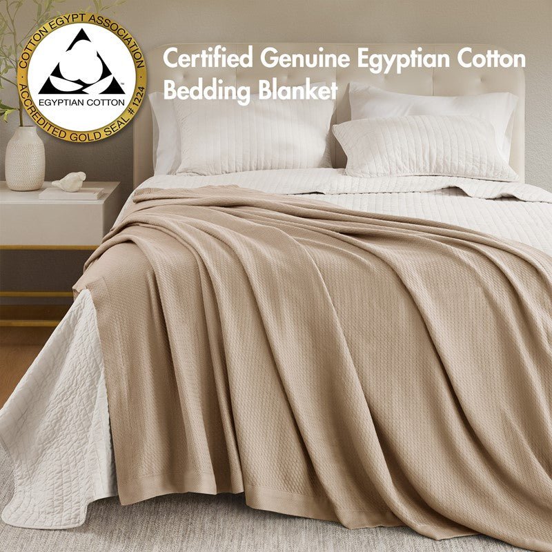 100% Egyptian Cotton Blanket - Ultra Soft Premium Blankets - Khaki - Quahog Bay Bedding