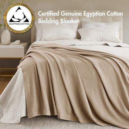 100% Egyptian Cotton Blanket - Ultra Soft Premium Blankets - Khaki - Quahog Bay Bedding