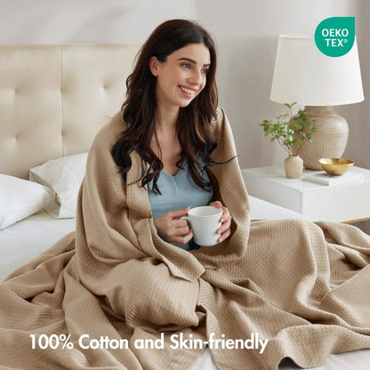 100% Egyptian Cotton Blanket - Ultra Soft Premium Blankets - Khaki - Quahog Bay Bedding