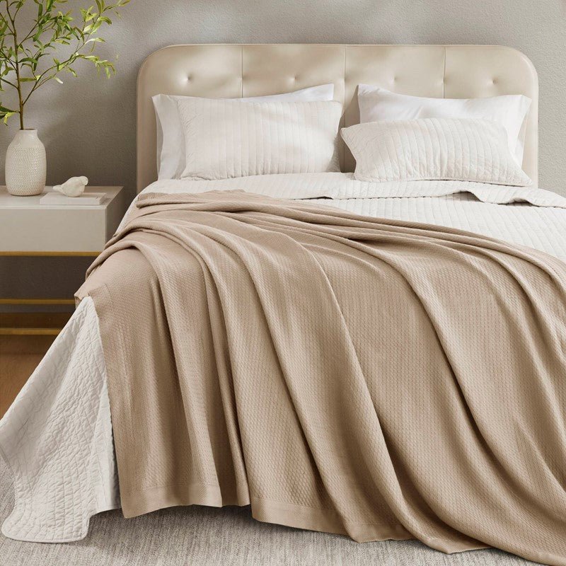 100% Egyptian Cotton Blanket - Ultra Soft Premium Blankets - Khaki - Quahog Bay Bedding