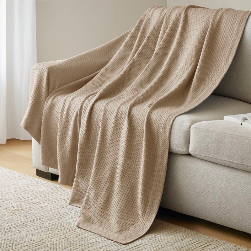 100% Egyptian Cotton Blanket - Ultra Soft Premium Blankets - Khaki - Quahog Bay Bedding
