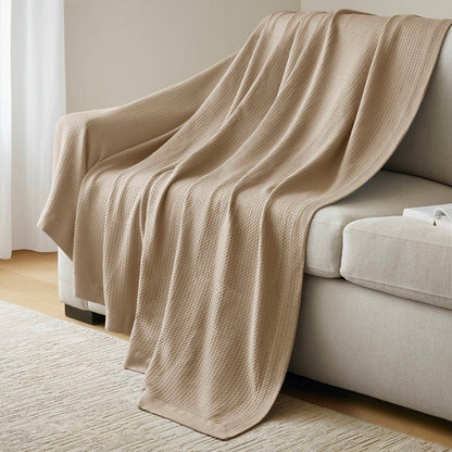 100% Egyptian Cotton Blanket - Ultra Soft Premium Blankets - Khaki - Quahog Bay Bedding