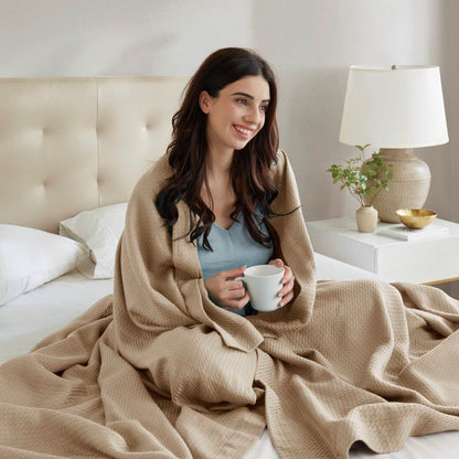 100% Egyptian Cotton Blanket - Ultra Soft Premium Blankets - Khaki - Quahog Bay Bedding