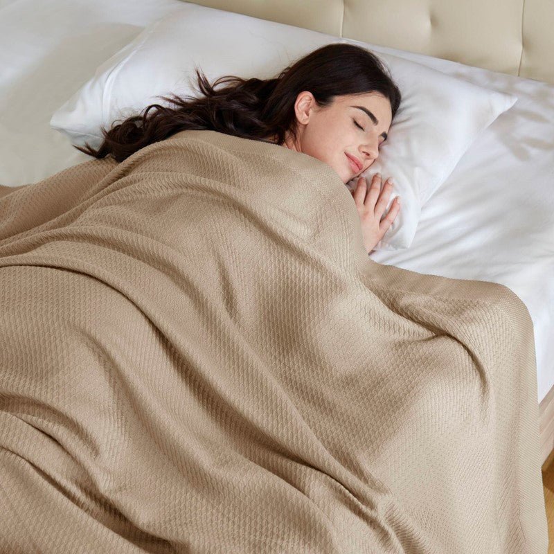 100% Egyptian Cotton Blanket - Ultra Soft Premium Blankets - Khaki - Quahog Bay Bedding
