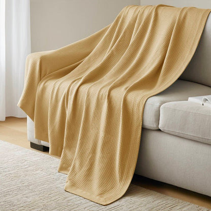 100% Egyptian Cotton Blanket - Ultra Soft Premium Blankets - Mustard - Quahog Bay Bedding