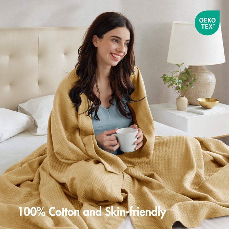 100% Egyptian Cotton Blanket - Ultra Soft Premium Blankets - Mustard - Quahog Bay Bedding