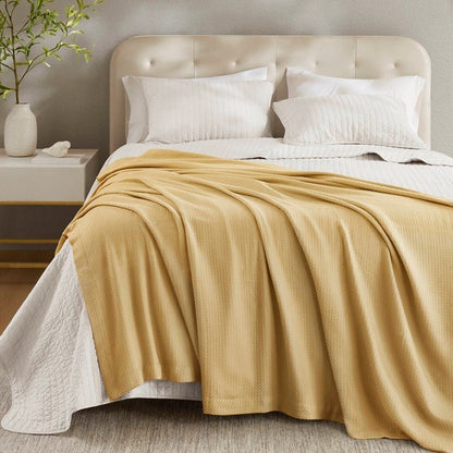 100% Egyptian Cotton Blanket - Ultra Soft Premium Blankets - Mustard - Quahog Bay Bedding