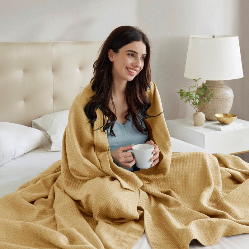 100% Egyptian Cotton Blanket - Ultra Soft Premium Blankets - Mustard - Quahog Bay Bedding