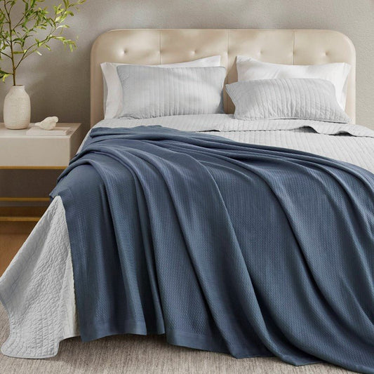 100% Egyptian Cotton Blanket - Ultra Soft Premium Blankets - Nautical Blankets - Blue - Quahog Bay Bedding