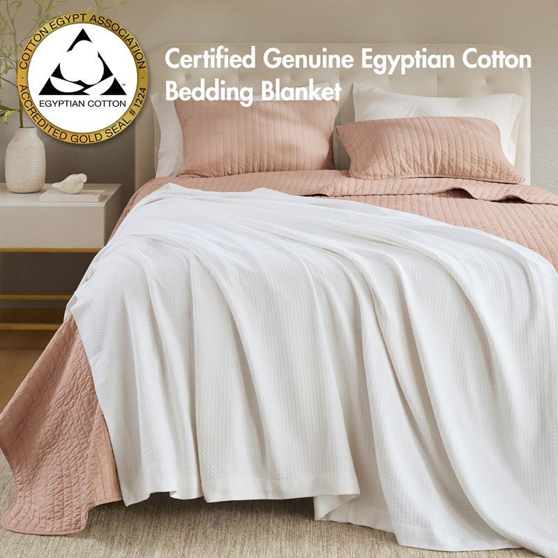 100% Egyptian Cotton Blanket - Ultra Soft Premium Blankets - White - Quahog Bay Bedding