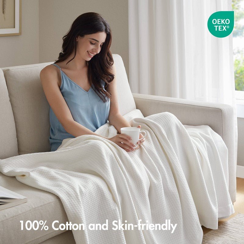100% Egyptian Cotton Blanket - Ultra Soft Premium Blankets - White - Quahog Bay Bedding