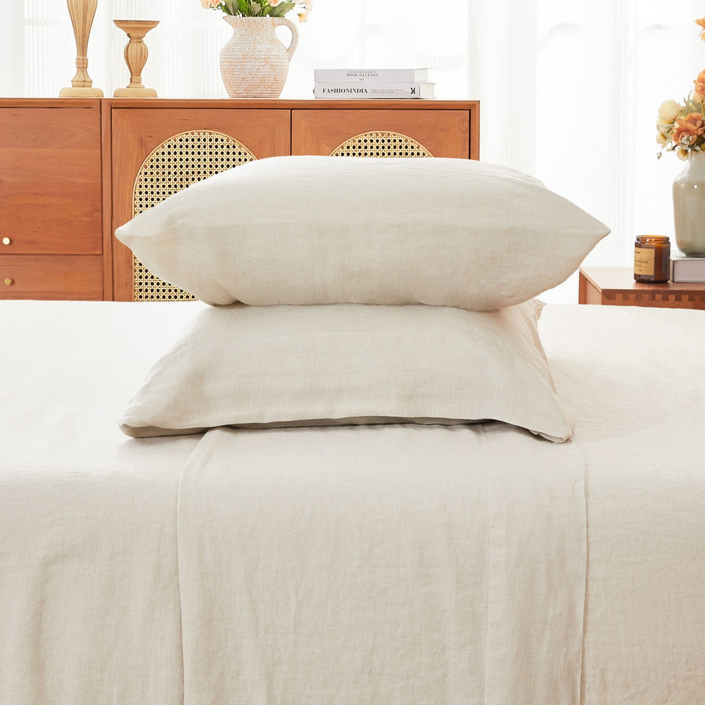 100% Linen Sheet Set - Luxury Organic Deep Pocket Linen Sheets - Quahog Bay Bedding