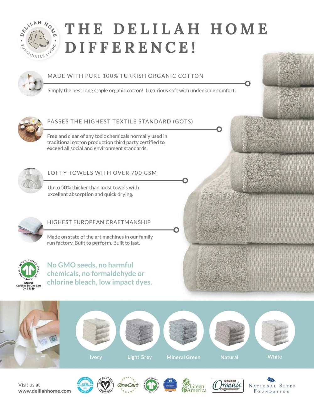 100% Organic Cotton Bath Towels Collection - Quahog Bay Bedding