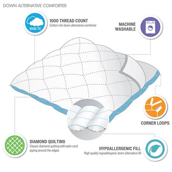 1000TC Cotton Blend Diamond Quilted Down Alternative Comforter - Quahog Bay Bedding