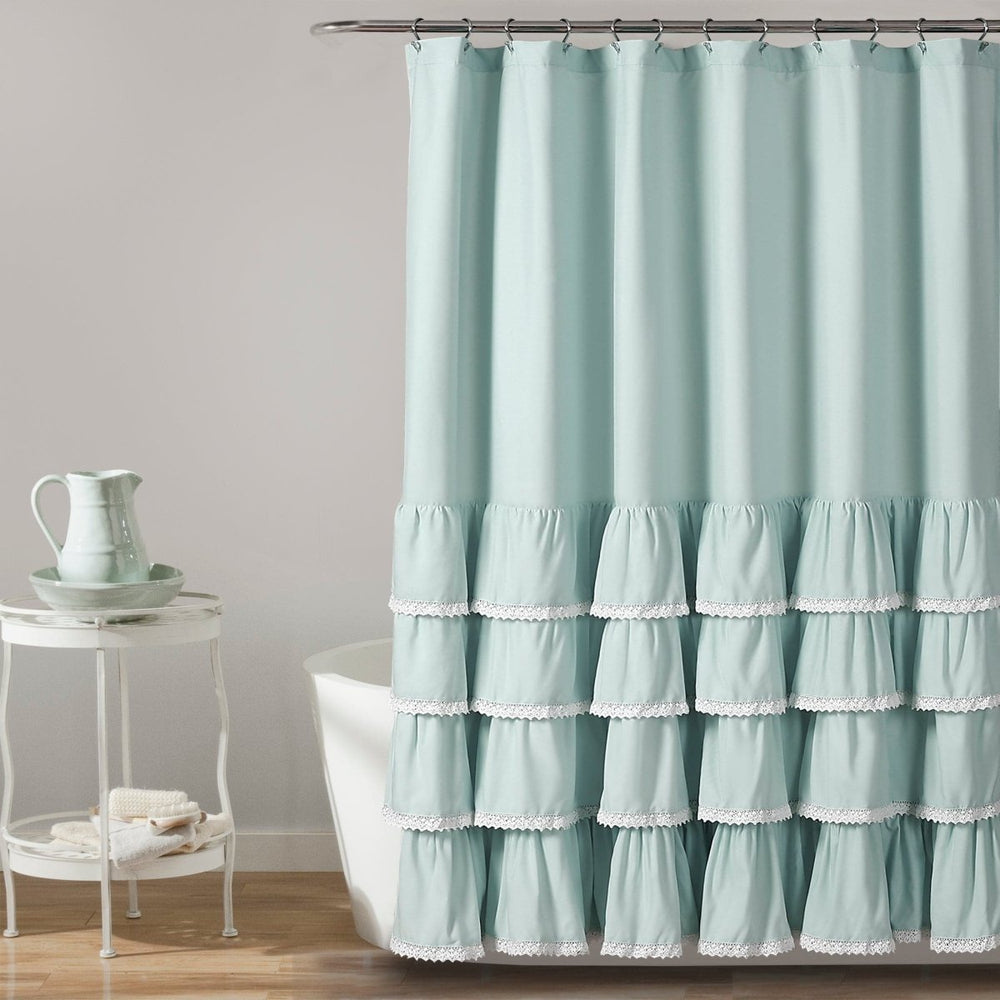 Ella Ruffle Lace Shower Curtain | Coastal Cottage Bathroom Decor
