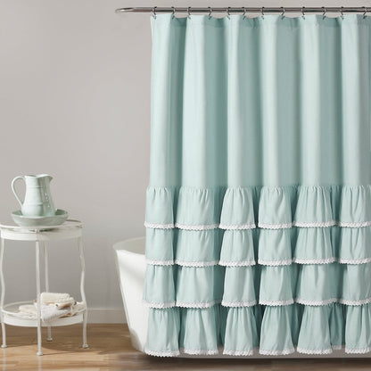 Ella Ruffle Lace Shower Curtain | Coastal Cottage Bathroom Decor