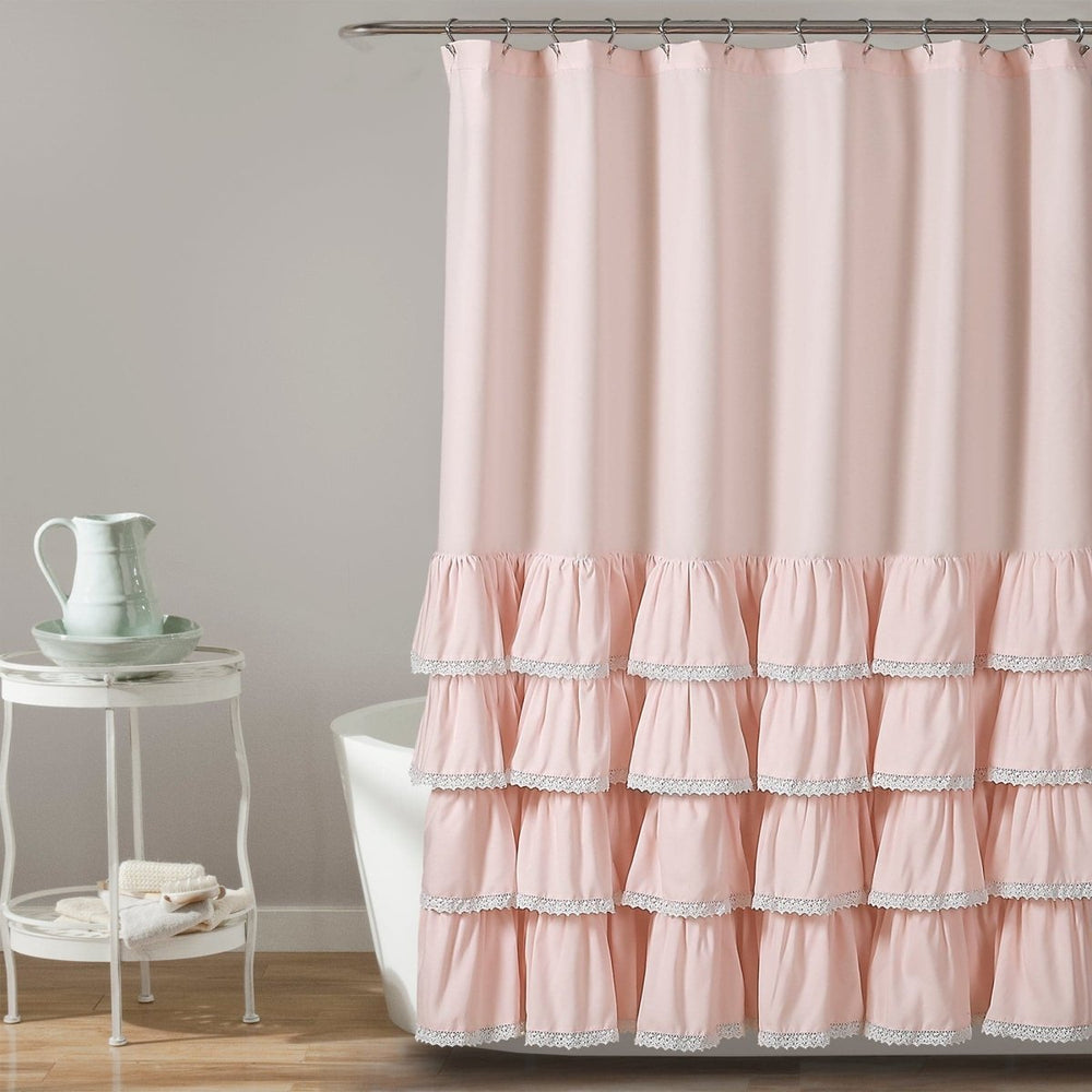 Ella Ruffle Lace Shower Curtain | Coastal Cottage Bathroom Decor