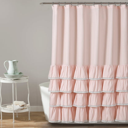Ella Ruffle Lace Shower Curtain | Coastal Cottage Bathroom Decor