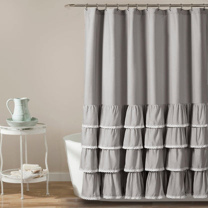 Ella Ruffle Lace Shower Curtain | Coastal Cottage Bathroom Decor