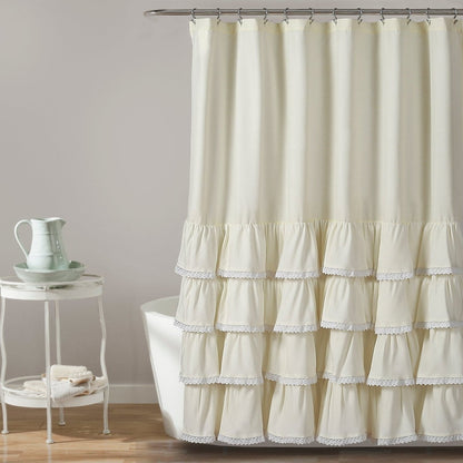 Ella Ruffle Lace Shower Curtain | Coastal Cottage Bathroom Decor
