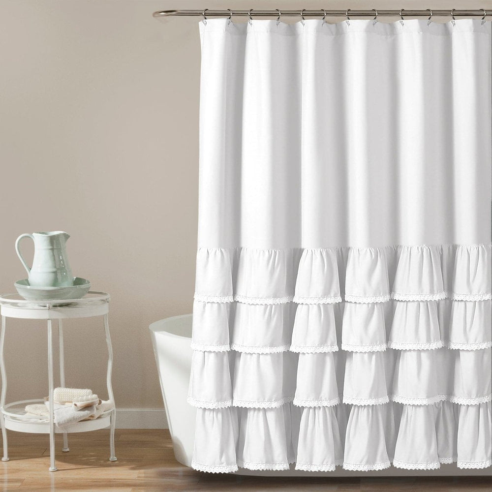 Ella Ruffle Lace Shower Curtain | Coastal Cottage Bathroom Decor