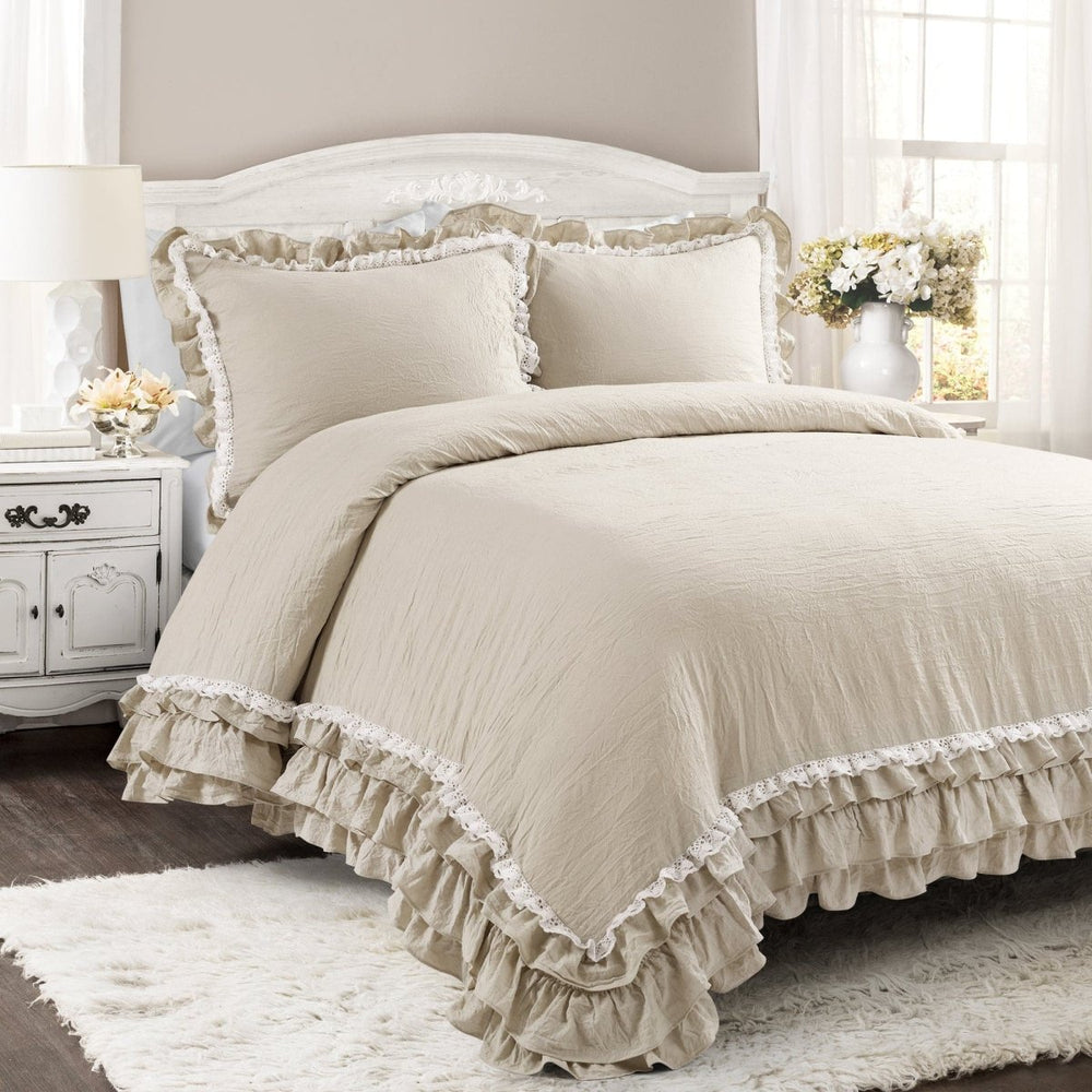Ella Ruffle Lace 3PC Comforter Set | Coastal Cottage Bedding
